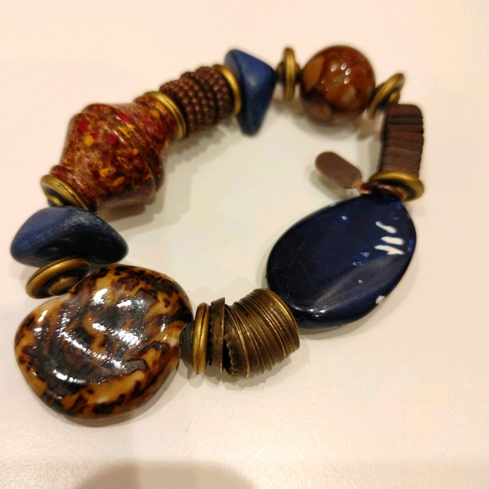 Chunky ceramic brass and stone bracelet